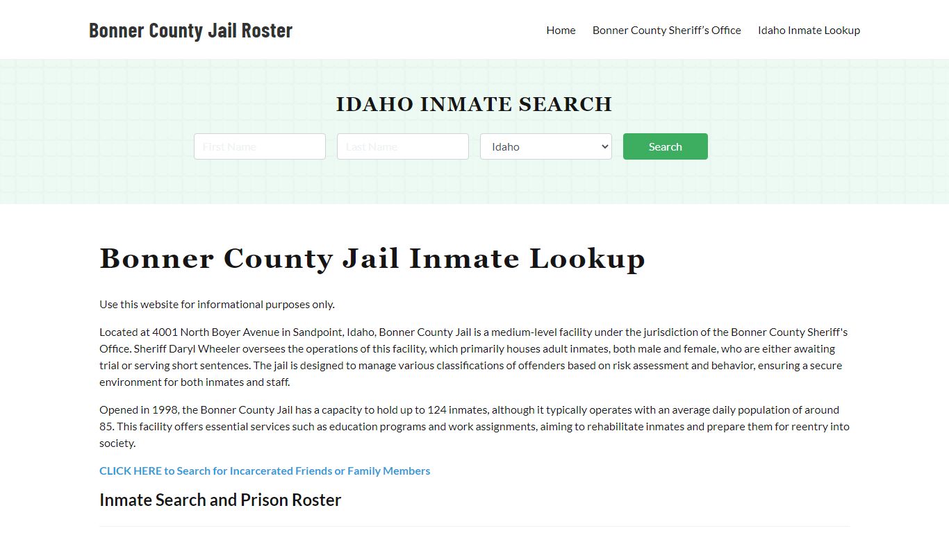 Bonner County Jail Roster Lookup, ID, Inmate Search